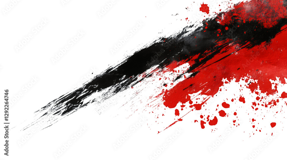 Poster Abstract design element of red and black brush strokes crossing each other, isolated on transparent background