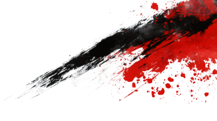 Abstract design element of red and black brush strokes crossing each other, isolated on transparent background