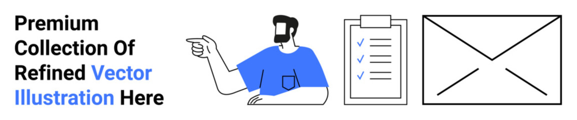 Person pointing towards checklist and envelope, symbolizing organization, teamwork, efficiency, email marketing, task management, communication, and digital workspace. Ideal for landing page banner