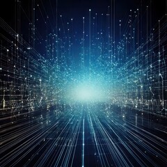 Futuristic digital background with glowing neural network connections and data transfer nodes