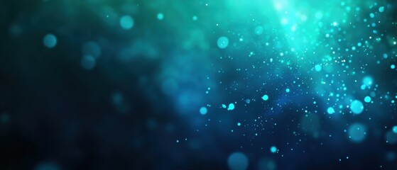 Abstract teal and blue bokeh background with sparkling light particles, creating a dreamy and ethereal atmosphere Concept of magic, fantasy, and underwater world