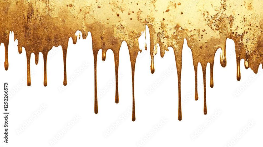 Poster golden paint cascading, forming metallic border with fluid texture against transparent backdrop, enh