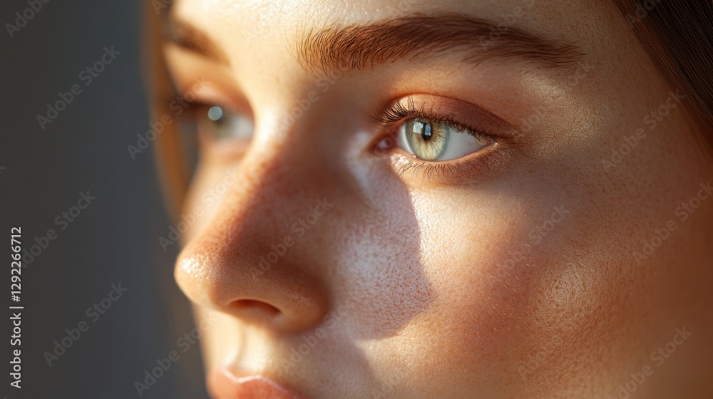 Poster close up view of a womans face highlighting contrast between smooth skin and graphed lines for medic