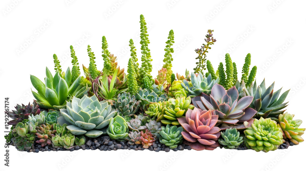 Poster group of succulent plants thriving on a transparent background, perfect for enhancing various compos