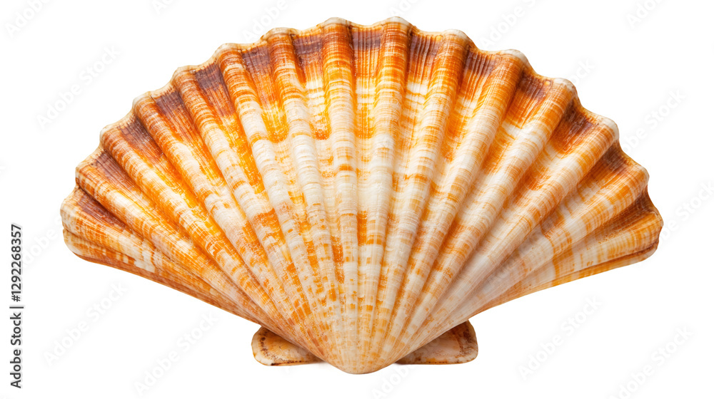 Poster Close-up of an orange and white seashell isolated on a transparent background, highlighting its intricate patterns and textures
