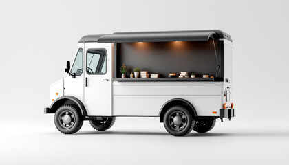 White Food Truck Mockup Side View for Branding