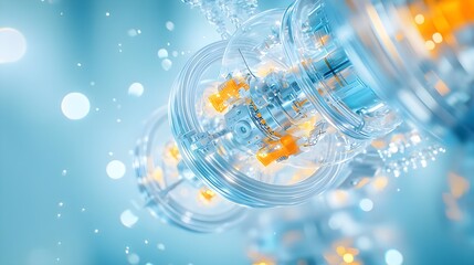 Abstract-futuristic-technology-design-with-glowing-elements-and-transparent-spheres-in-a-dynamic-blue-environment