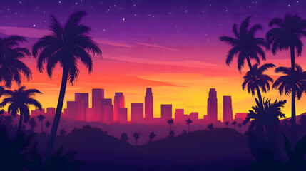 Los Angeles Sunset Skyline: Vibrant Cityscape at Dusk