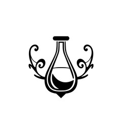 Elegant Black and White Minimalist Illustration of a flask with ornamental decorations.