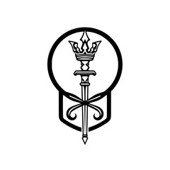 Stylized Trident and Shield Emblem: A Monochromatic Representation of Power and Heritage.
