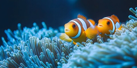 Ocean's Jewels: Two Adorable Clownfish Amidst Vibrant Coral