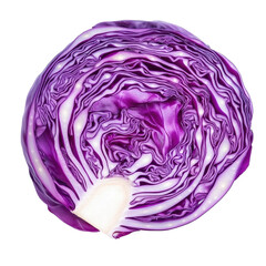 Obraz premium Fresh purple cabbage slice on a Transparent background highlighting its vibrant colors and textures, slice fresh purple cabbage isolated on PNG background