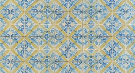 Portuguese Tile Pattern Decorative Blue and Yellow Vintage Architecture