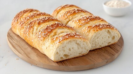Fototapeta premium Freshly baked bread loaf on cutting board