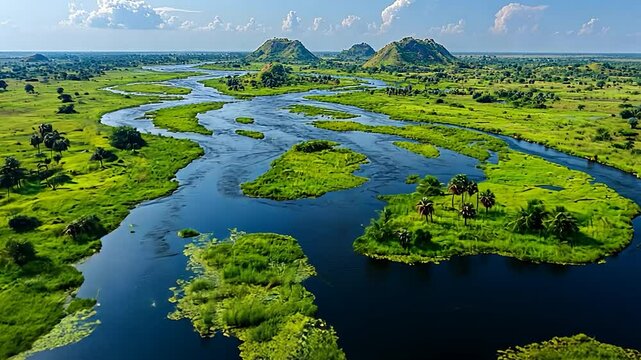 Aerial View of the Okavango Delta's Serene River Landscape