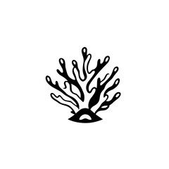 Black and White Coral Reef Silhouette: Graphic depiction of coral reef, featuring a minimalist design in black against a white background.