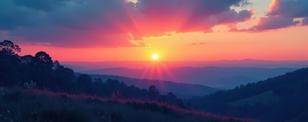 Fototapeta premium Gradient sunset landscape with blue orange hues, landscape, scenery