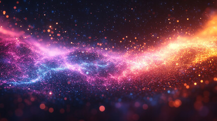 Obraz premium A dynamic blend of blue, red, yellow, and purple light streaks, set against a sparkling starfield, symbolizing high-speed space travel or hyperspace in a modern, futuristic context