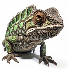 Naklejka premium A di cut design of a chameleon seamlessly blending into its habitat, showcasing the art of camouflage on a white backdrop.