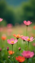 Blurred wildflowers, soft focus, natural bokeh, serene, gentle, ethereal