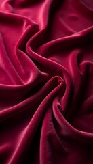 Obraz premium Luxurious Deep Red Velvet Fabric Draped Texture Closeup Photography