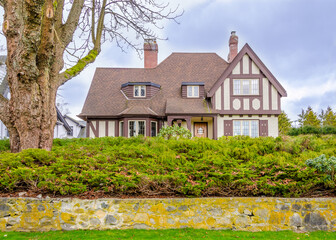 Two story luxury house with beautiful summer  landscape in Vancouver, Canada, North America. Day...