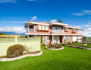 Two story luxury house with beautiful summer  landscape in Vancouver, Canada, North America. Day...