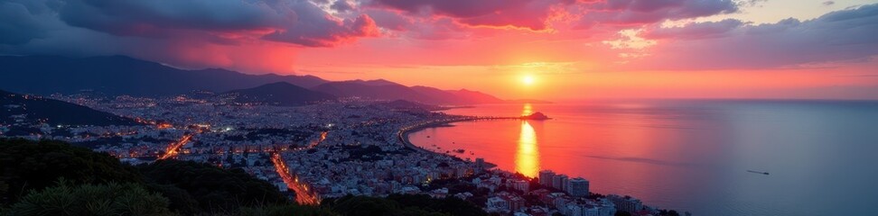 Vigo's cityscape at sunset, reflecting on the Atlantic , coast, coastal city