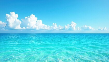 Fototapeta premium Azure sky, turquoise ocean; calm waves, seamless horizon , sunny, tranquil