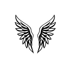 Obraz premium Black-and-white minimalistic abstract illustration of angel wings, stylized and isolated on a white background.