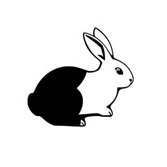 Black and White Rabbit: A minimalist illustration of a sitting rabbit with black back and white face.