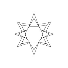 Geometric star pattern in black ink, creating a symmetrical star over a white background.