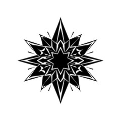 Abstract star-shaped design with geometric elements, black on white.