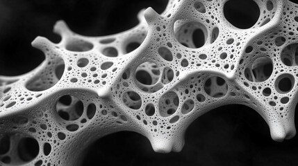 small, irregularly shaped objects under a scanning electron microscope, highlighting bone structure, with a focus on modern scientific exploration and analysis of biological materials