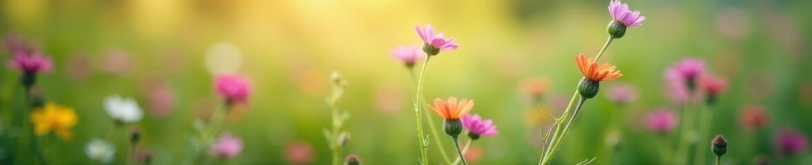 Obraz premium Close-up of delicate wildflowers, soft focus background , detail, green