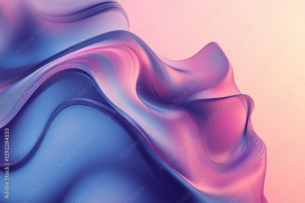 Poster Colorful flowing fabric creates an abstract design with soft waves and gradients in vibrant shades of pink and blue. Generative AI