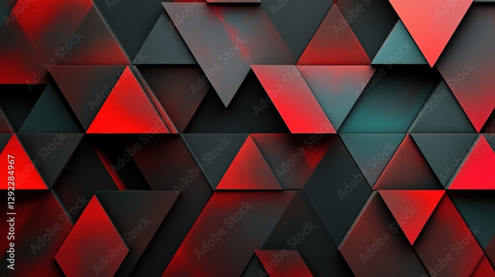 Poster abstract geometric pattern with red and black triangular shapes creating depth and texture