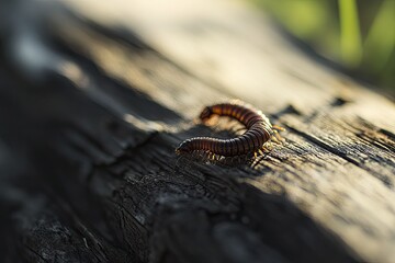 Centipede on Log, Sunny Forest
