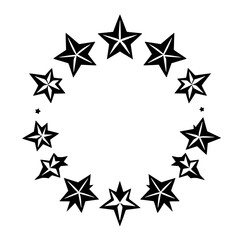 Black and White arrangement of stars in a circular pattern.