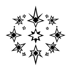 Geometric Black Starburst Arrangement on White Background