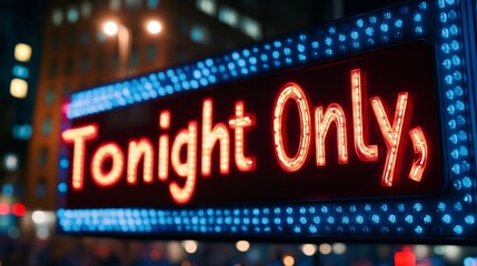 Obraz premium A bright 'Tonight Only' sign shines in a bustling city at night, inviting excitement and entertainment.