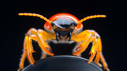 Fototapeta premium Extreme Macro Photograph of an Orange and Black Beetle Exoskeleton