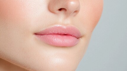 Obraz premium Close-up of woman's lips, beauty, skincare, studio shot, grey background