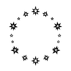 Circular Arrangement of Black Stars Forming a Ring on a White Background, Simple Design, Vector Illustration, Minimalist, Elegant, Geometric.