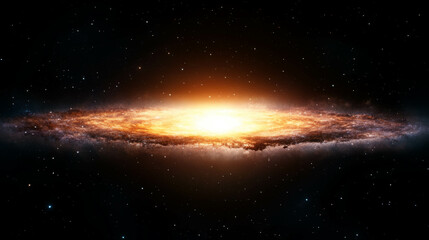 Fototapeta premium Galactic starburst: radiant cosmic light emanating from distant galaxy