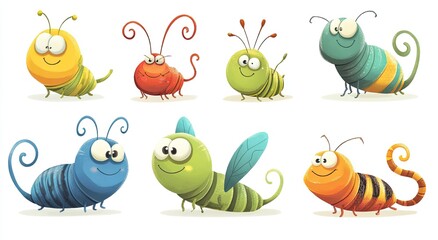 Cute Cartoon Insects on White