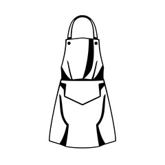 Minimalist monochrome studio illustration of an apron, black and white, showcasing detailed form, clean lines, and elegant simplicity.
