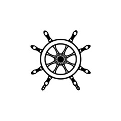 Obraz premium Black and white illustration of a ship's helm, depicting nautical navigation and control.