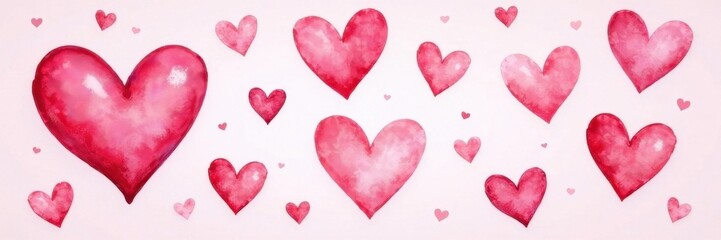 Obraz premium Watercolor hearts, blush pink, seamless repeat, white, romantic, background