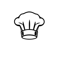 A detailed, stylized black and white illustration of a chef hat, a classic icon of culinary excellence.